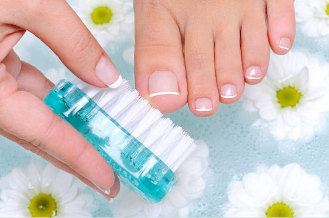 healthy nail care routine with brush